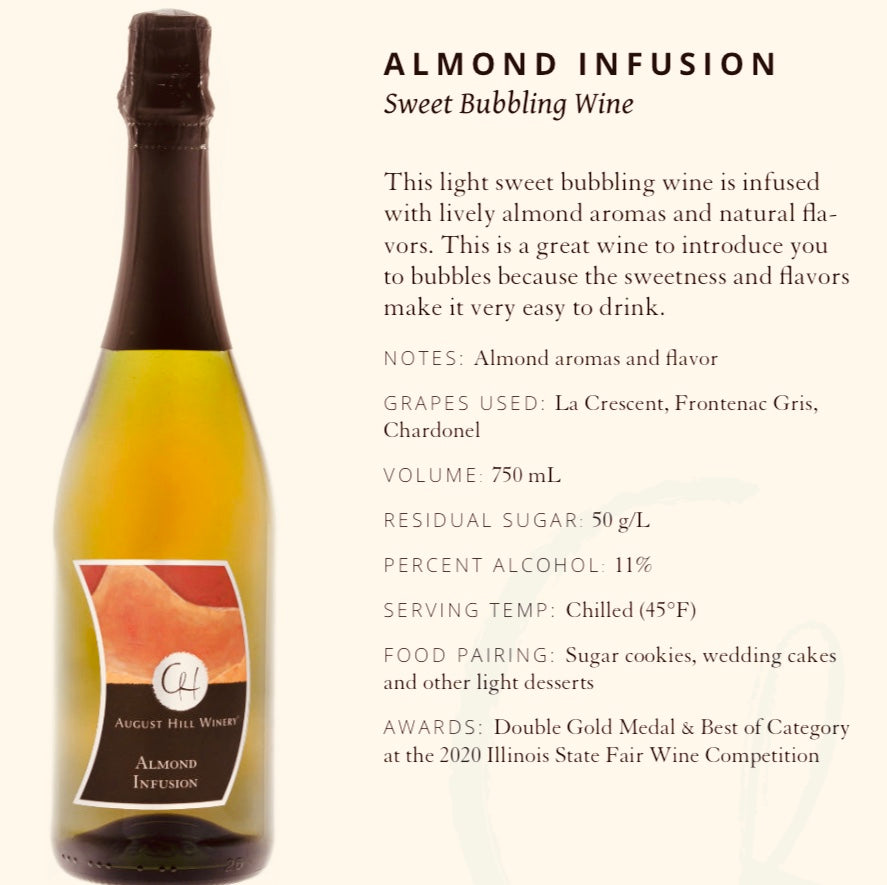 August Hill Almond Infusion Sweet Bubbling Wine (available for store pickup only)