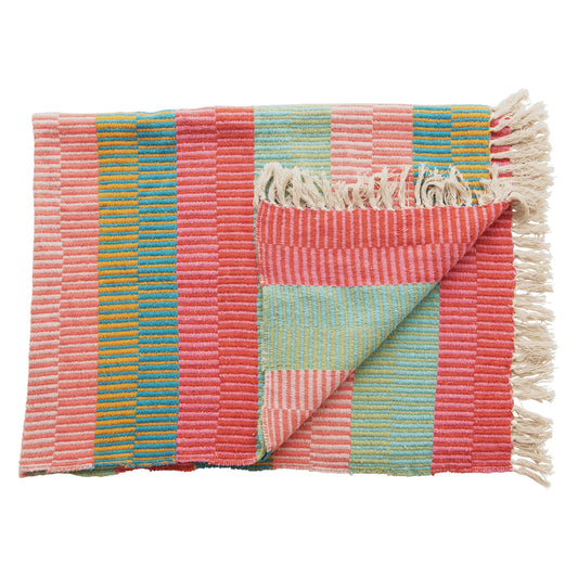 Recycled Cotton Blend Striped Throw with Tassels