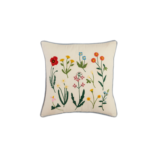 Square Flower Embroidered Pillow