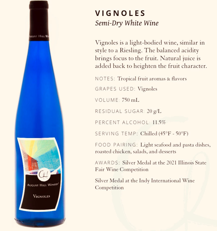 August Hill Vignoles Semi-Dry White Wine (available for store pickup only)