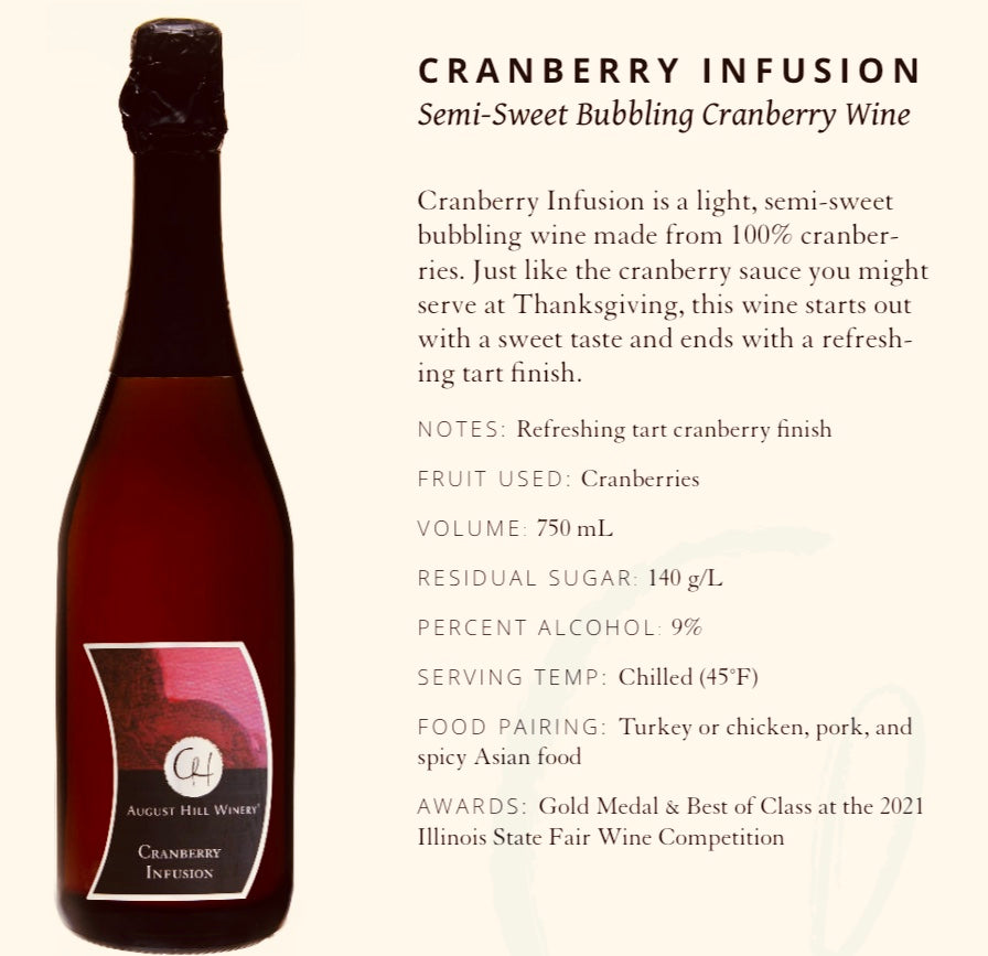 August Hill Cranberry Infusion Semi-Sweet Bubbling Cranberry Wine (available for store pickup only)