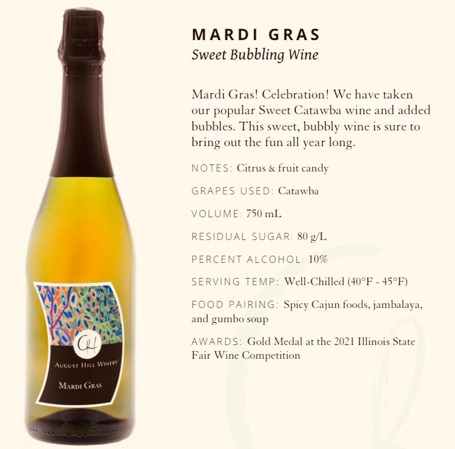 August Hill Mardi Gras Sweet Bubbling Wine (available for store pickup only)