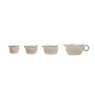 Stoneware Measuring Cups, White with Black Rim, 1, 1/2, 1/3 & 1/4 Cup, Set of 4
