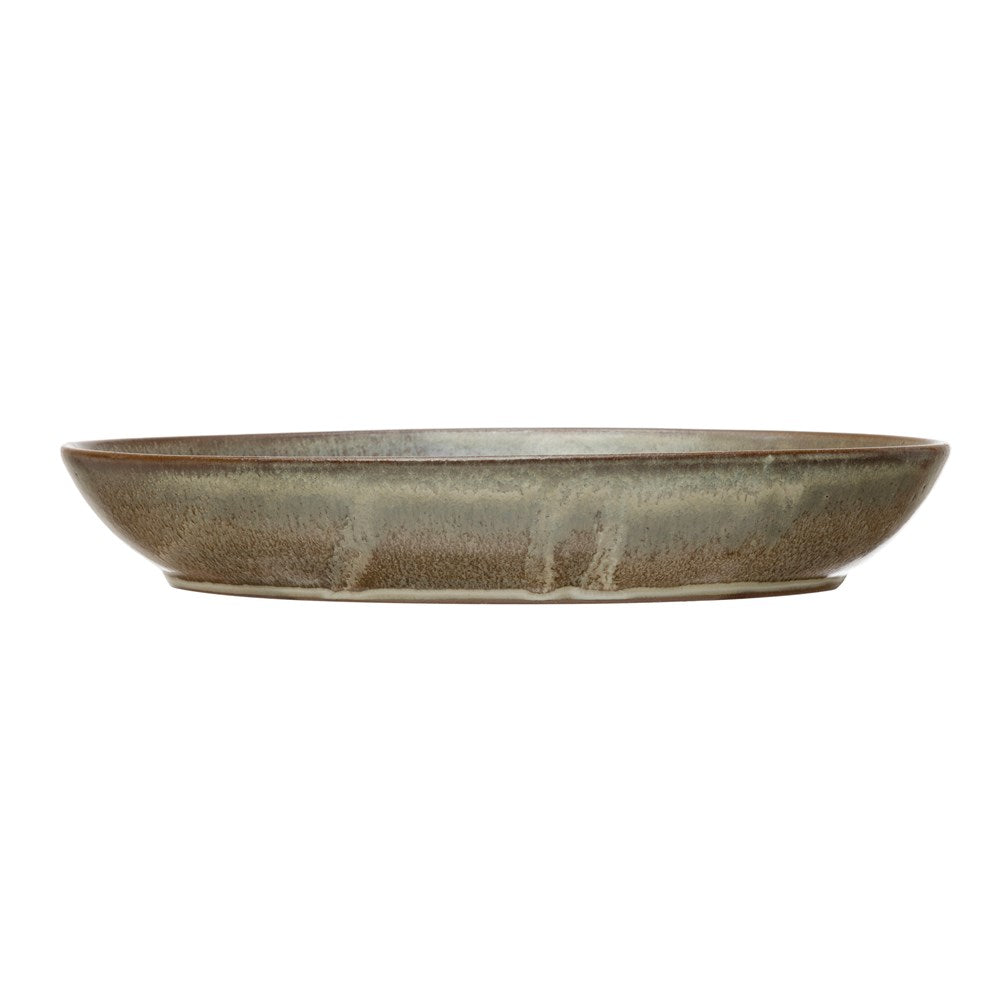 Stoneware Serving Bowl, Reactive Glaze, Brown, 12"L x 8-1/4"W x 2"H (Each One Will Vary)