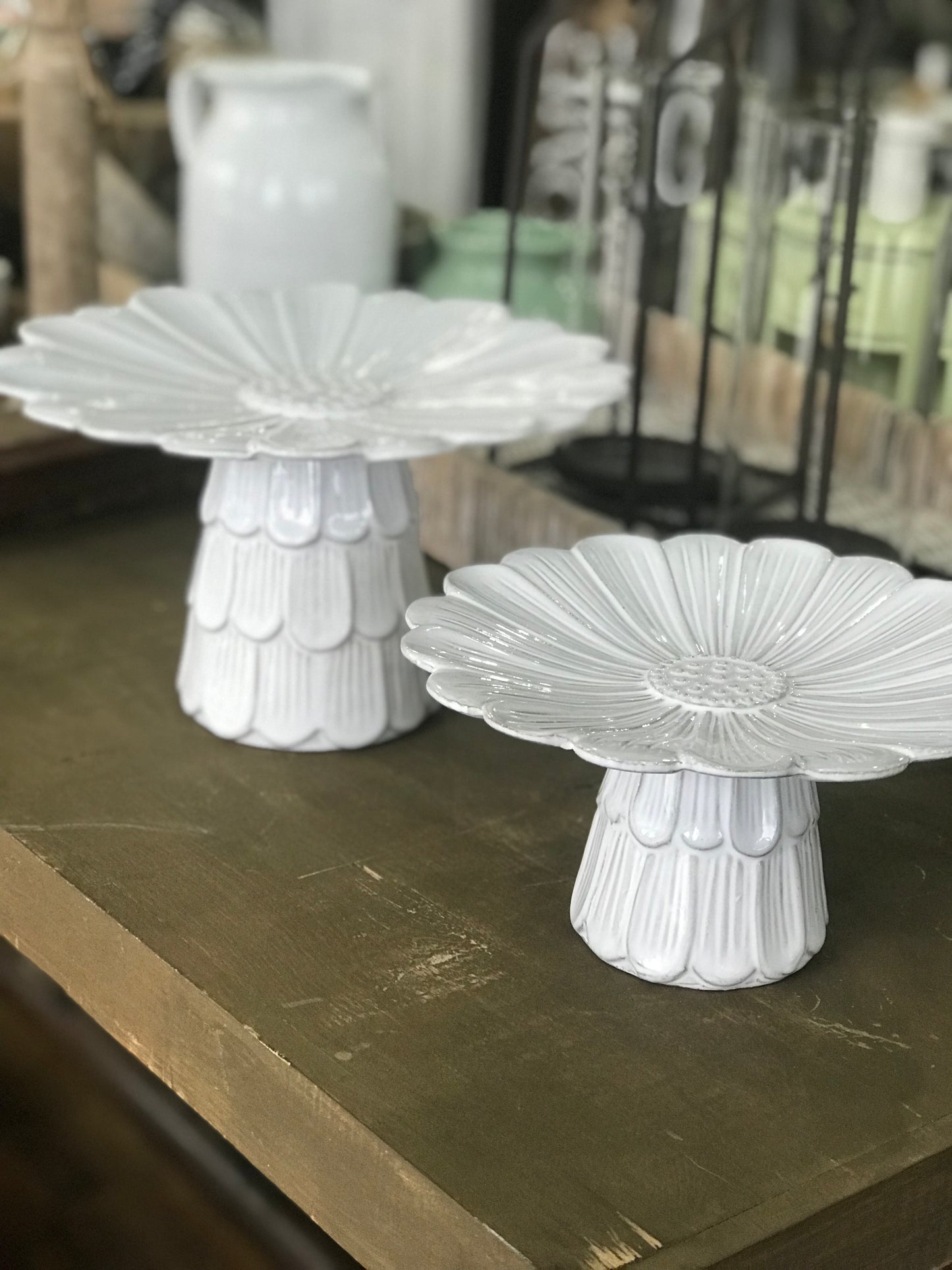 White Ceramic Flower Pedestal - Large