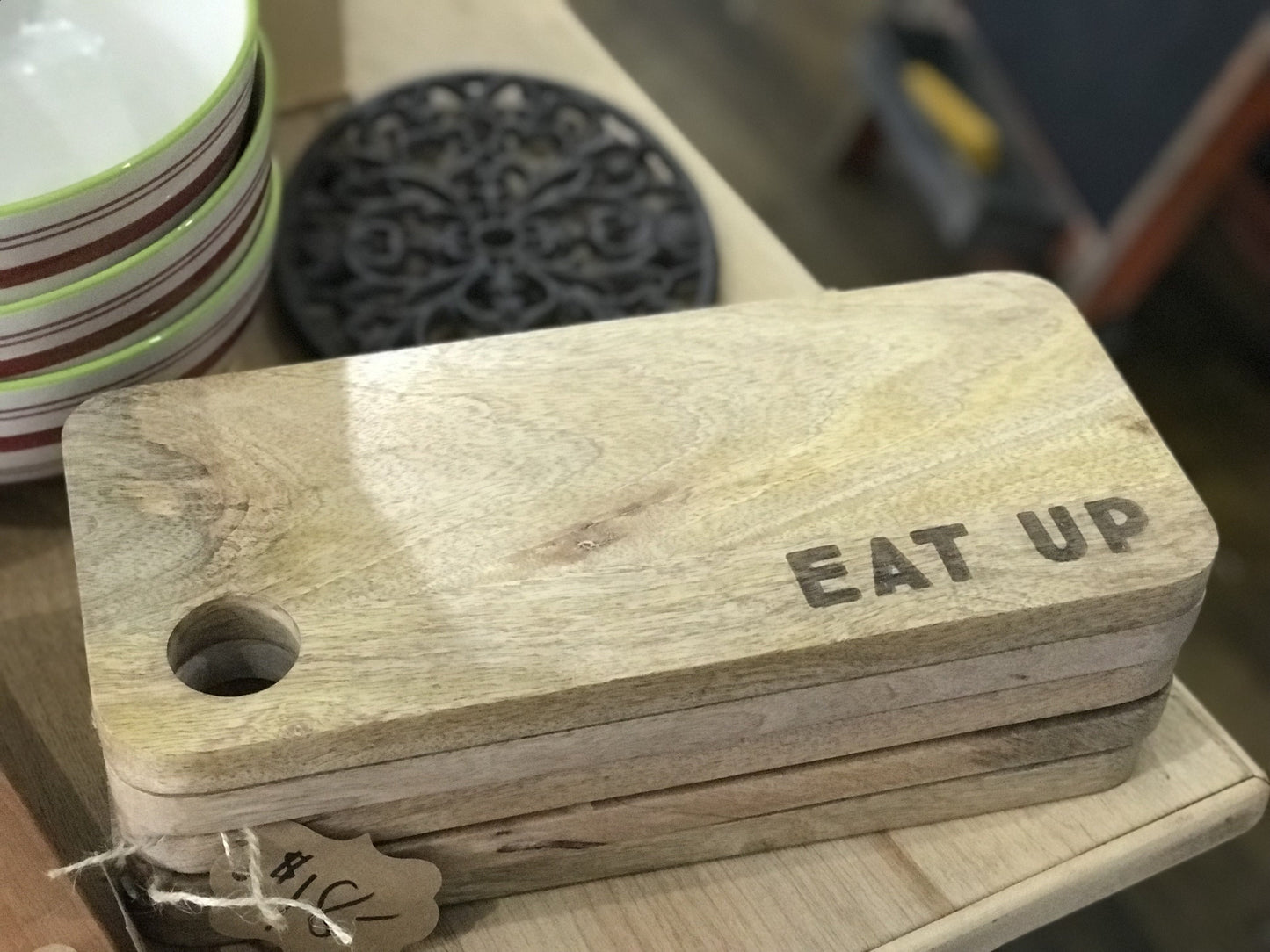 “Eat Up” Paulownia Wood Serving Board, approx 12 inches long