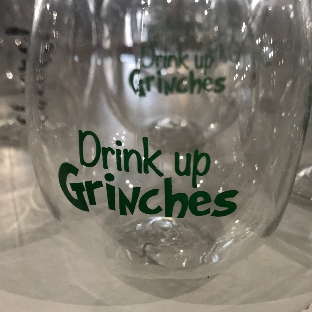 Grinch wine glass