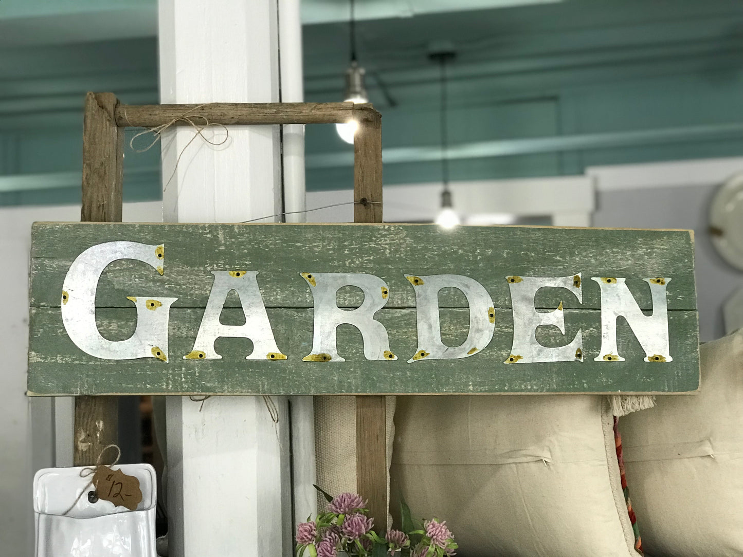 Garden Sign, Metal Letters on Wood