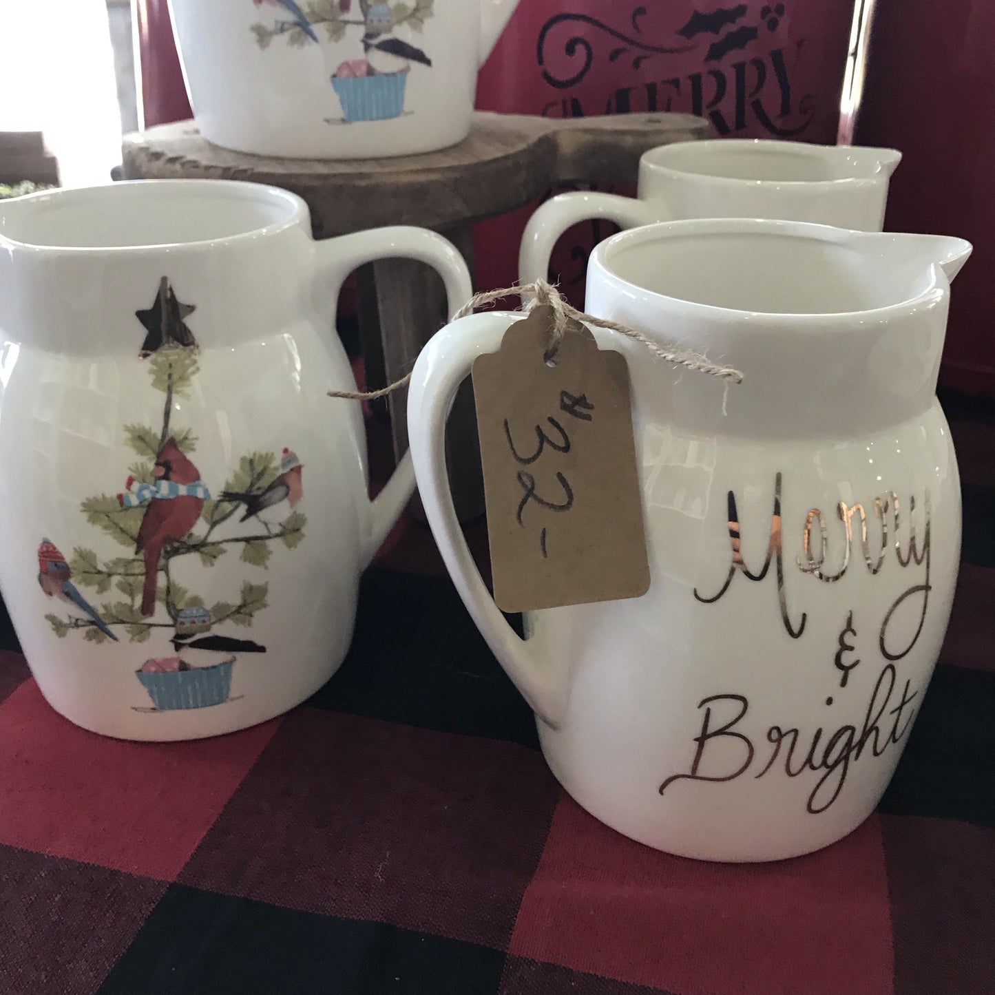 Merry & Bright / Cardinal (double sided) Pitcher