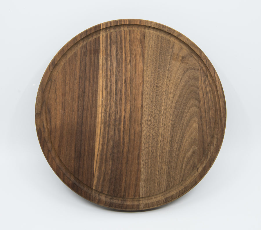 Round Walnut Serving/Cutting Board with Juice Groove