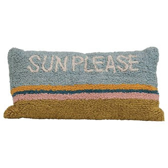 Woven Cotton Punch Hook Lumbar Pillow, Multi Color "Sun Please", 28"L x 14"H